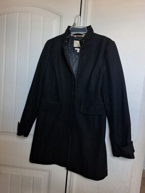 Banana Republic Black Zip-Front Wool Blend Coat